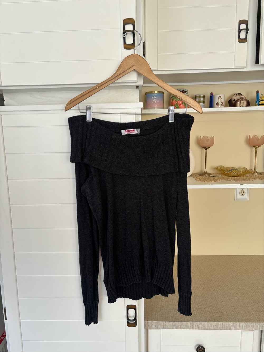 Y2K Dark Grey off the shoulder knit sweater